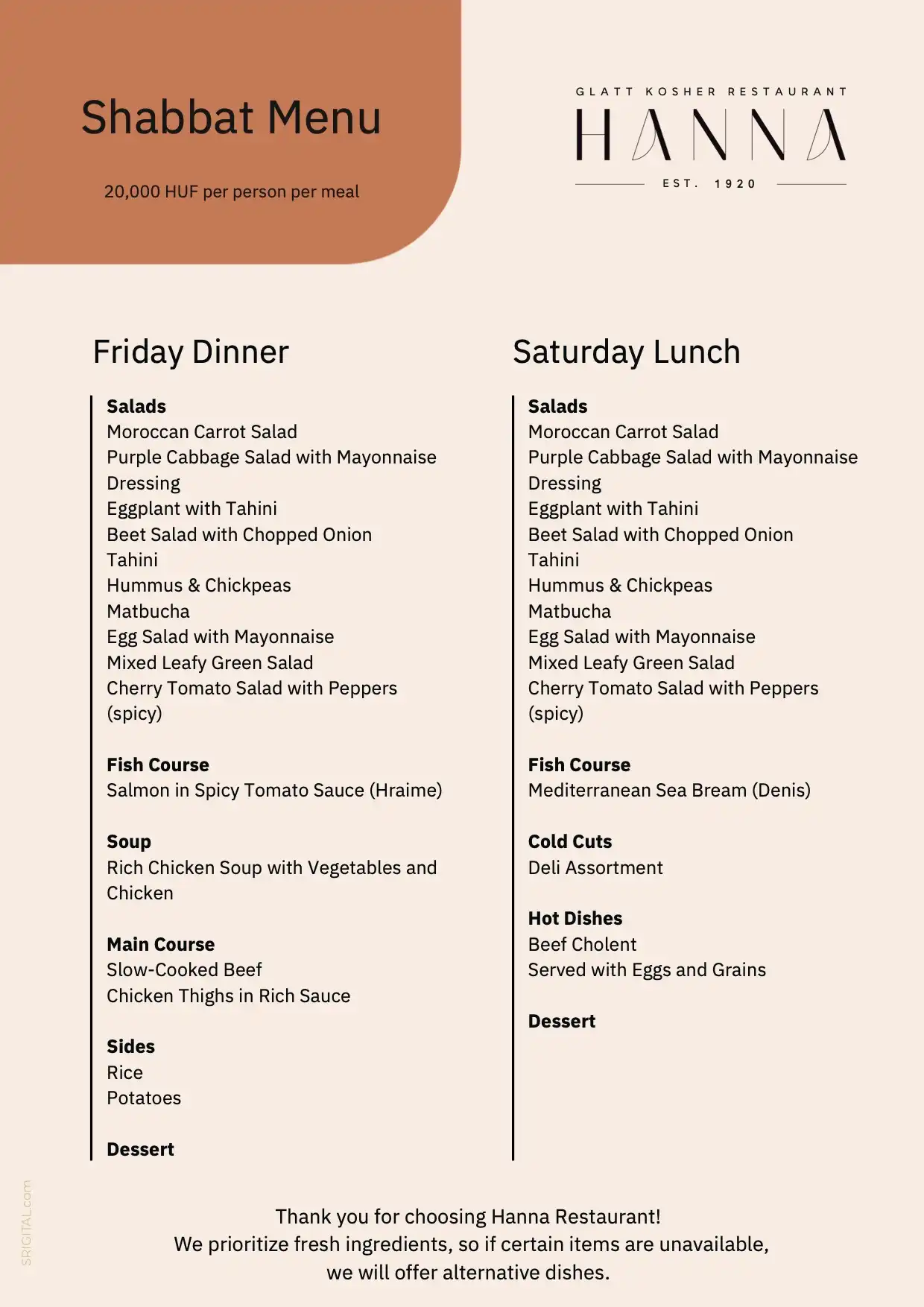 Hanna Restaurant - Menu 0